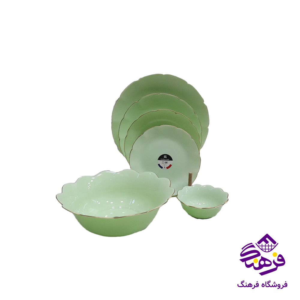 سرويس 26پارچه گلدن اپال مدل فلورينا سبز لب طلا 