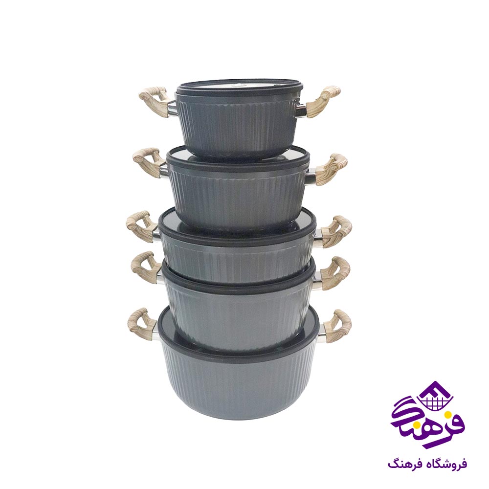 سرویس قابلمه 10 پارچه پویان مهر مدل هرمس اویز پلاس طوسی