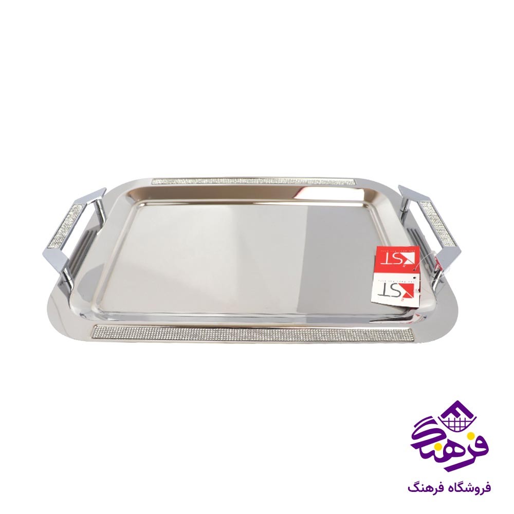 سینی مستطیل کف ایینه دسته زاماک نقره ای KST 8353 (2 عددی)