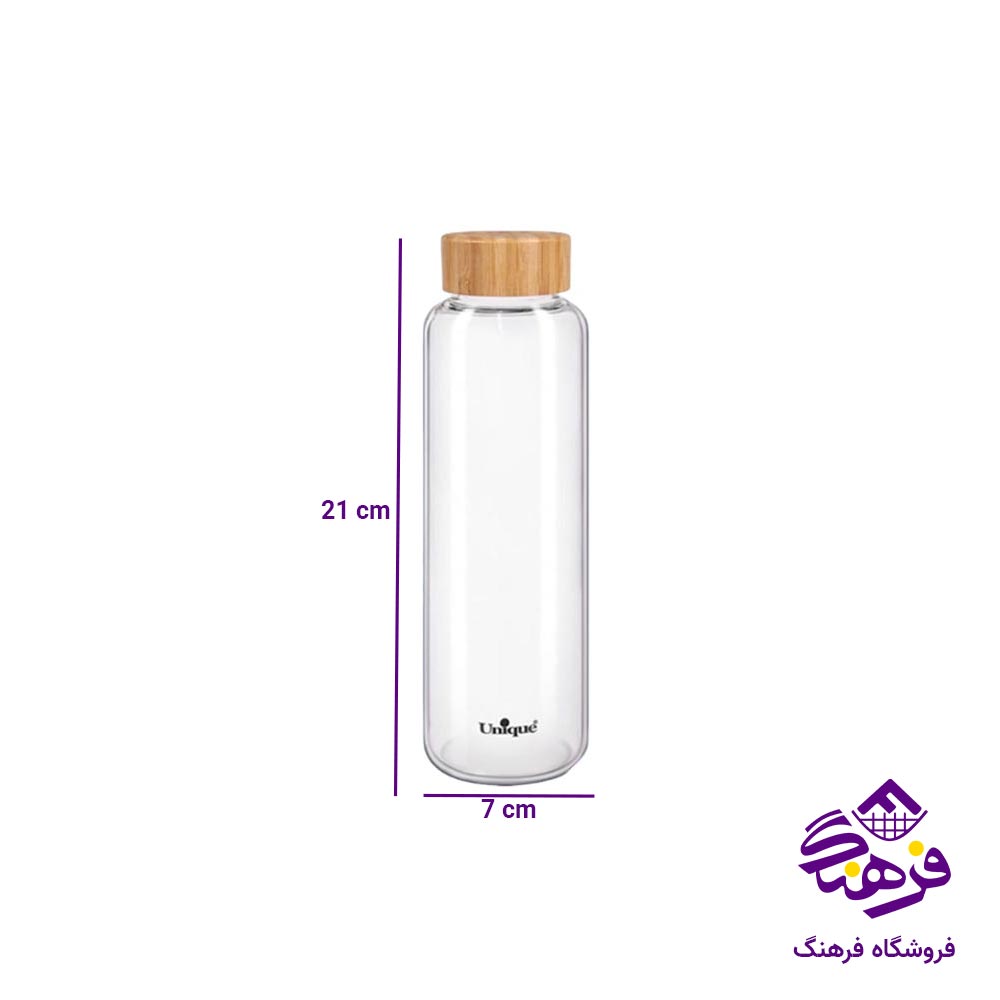 بطری آب یونیک شیشه‌ای درب بامبو کد 3060