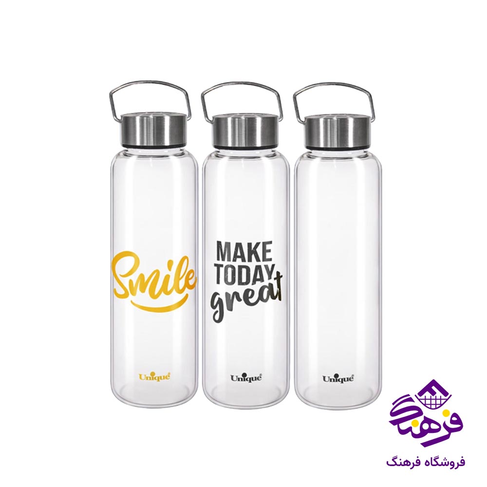 بطری آب یونیک متوسط استیل دسته دار کد 3077