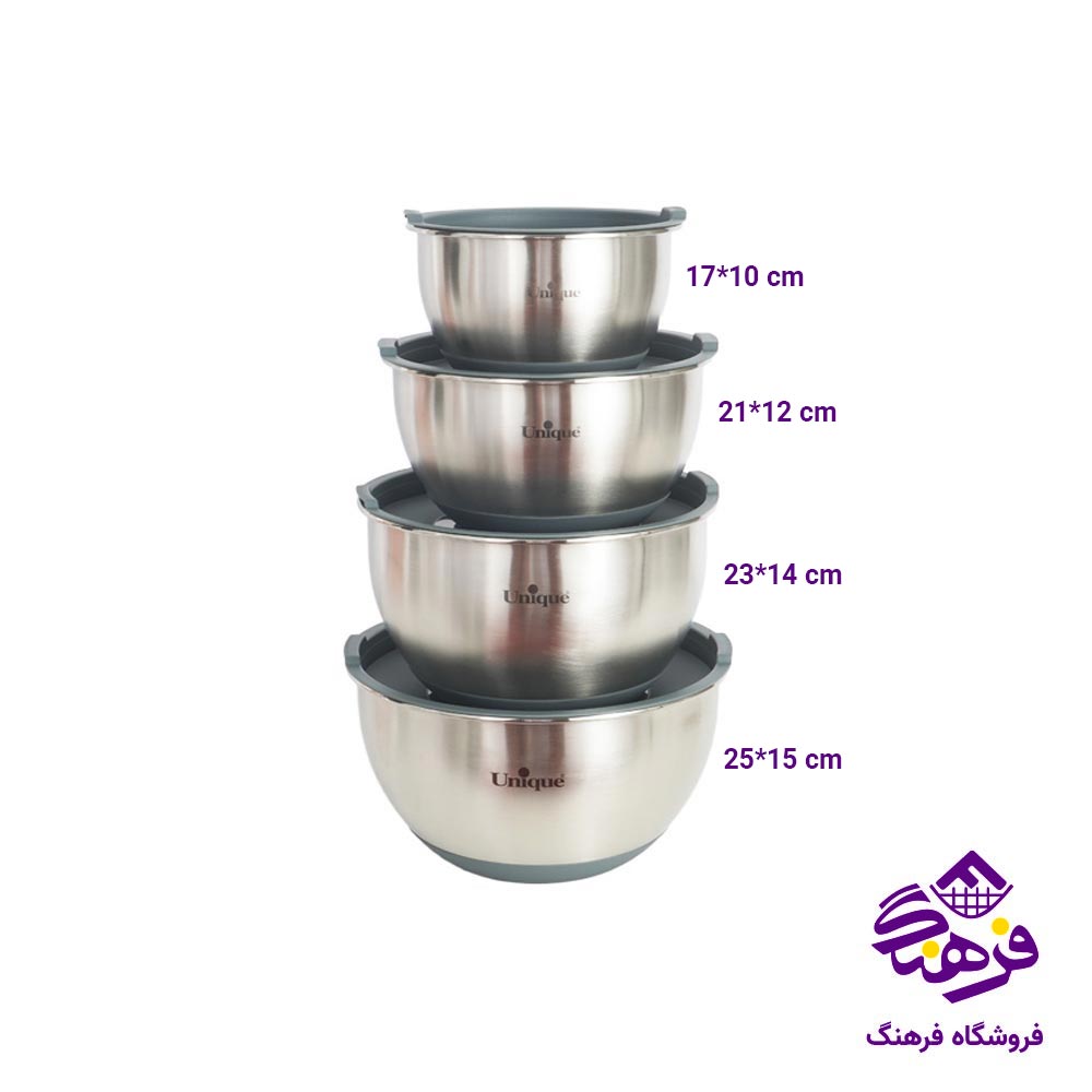 لگن استیل یونیک 4 پارچه درب دار کد 4092