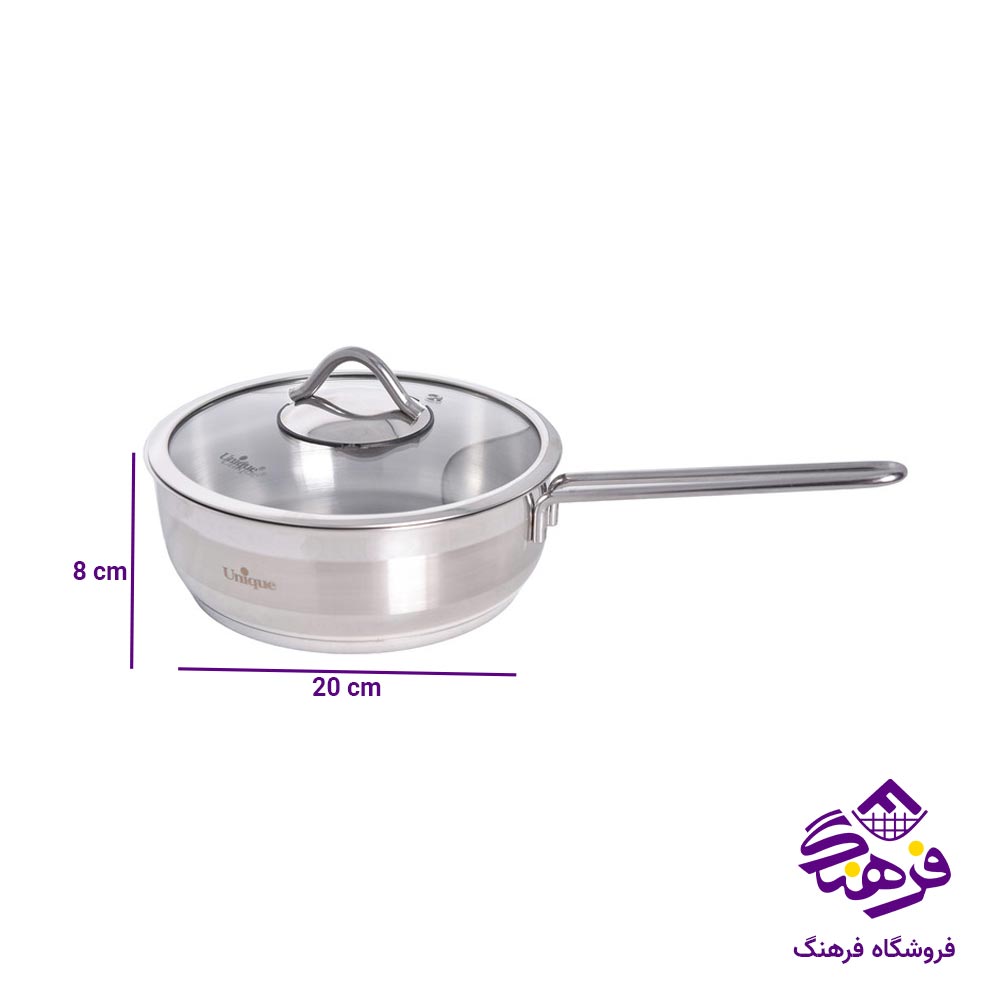 تابه استیل یونیک درب دار تک دسته سایز 20 کد 9941A