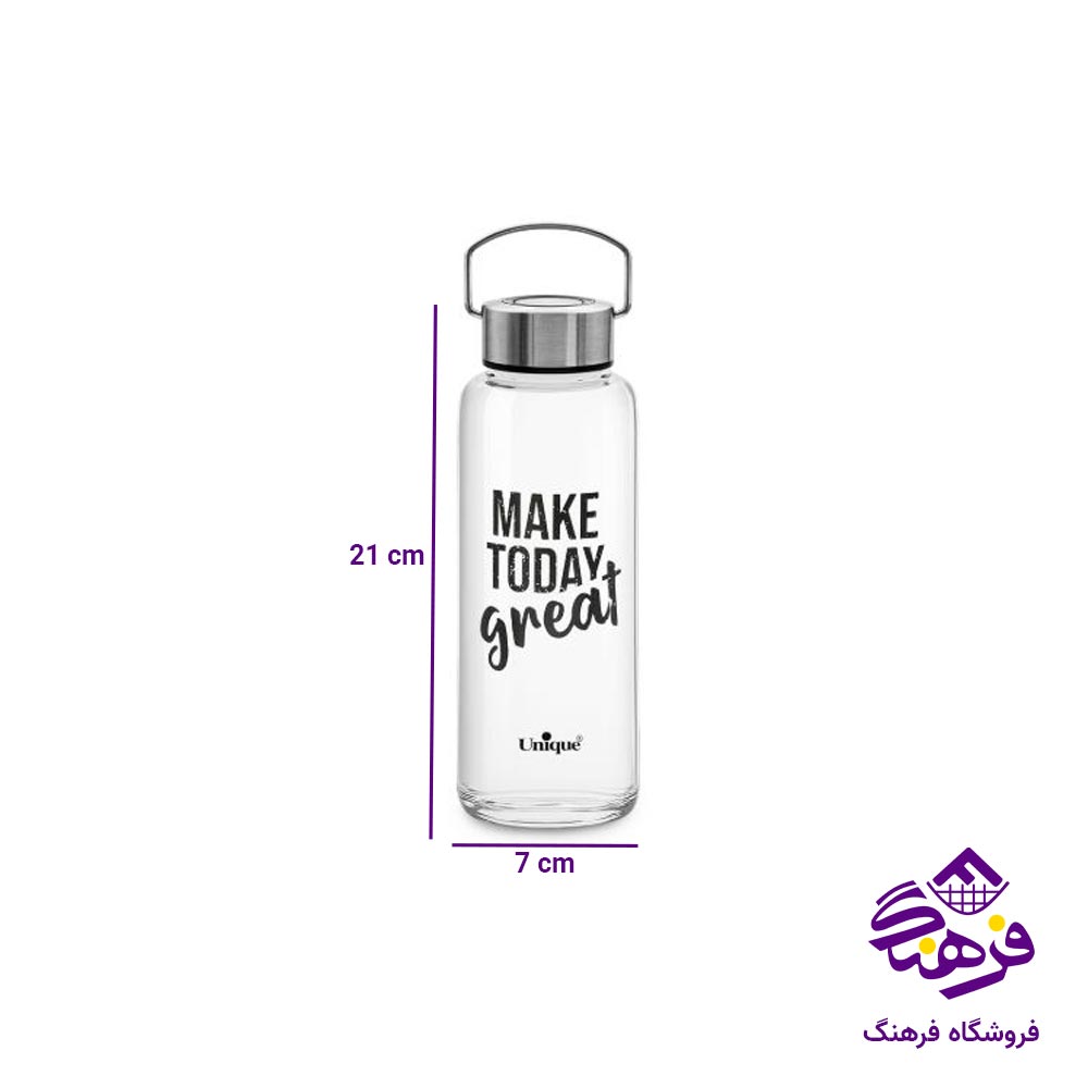 بطری آب یونیک شیشه ای دسته استیل کد 3079