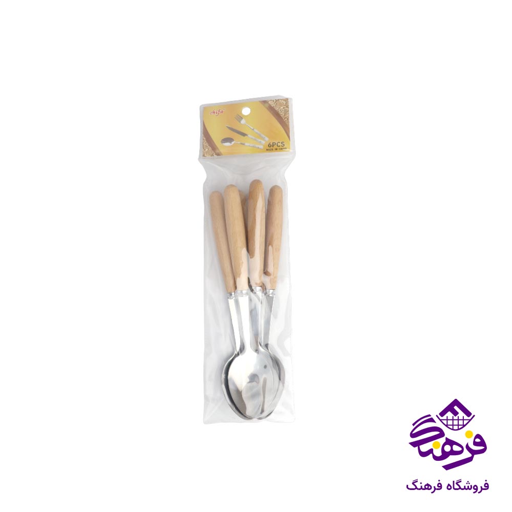 قاشق دسته چوبی 6 عددی