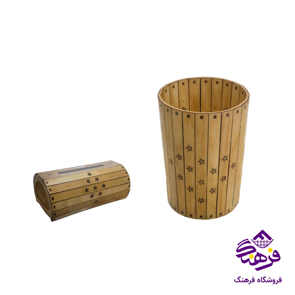 ست سطل و جای دستمال دل کادو مدل حصیر