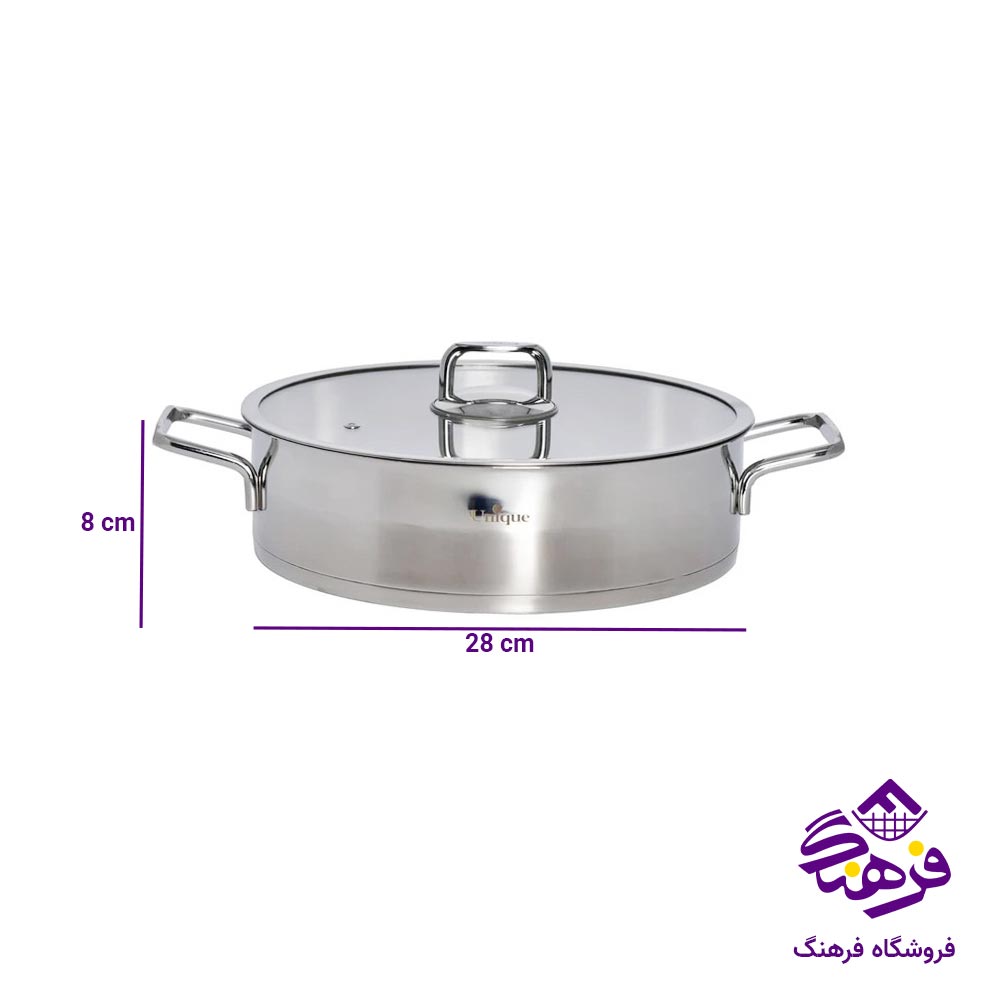 ماهیتابه استیل یونیک دو دسته سایز 28 کد 9910