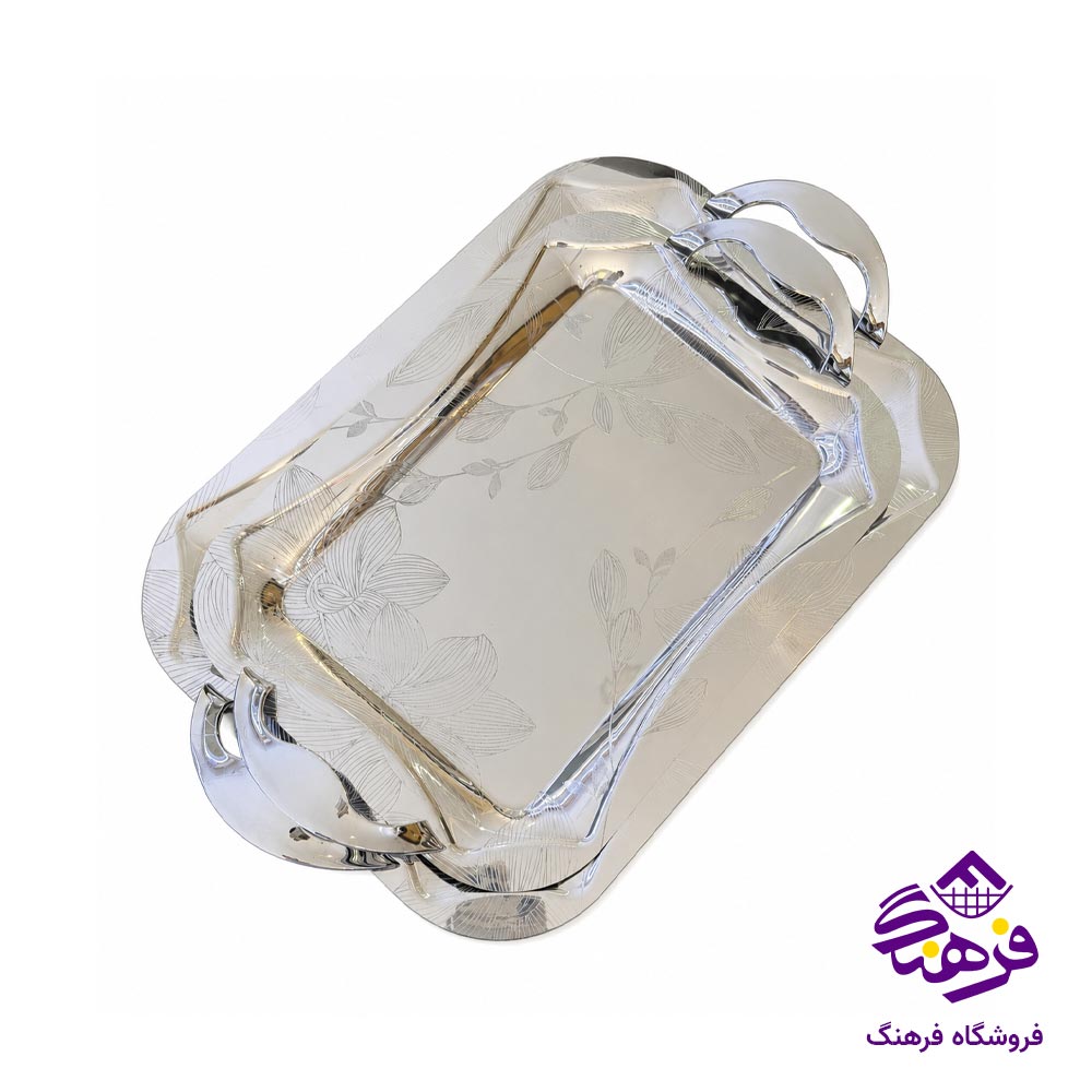 سینی ایینه ای نقره ای KST 7352 (2 عددی)