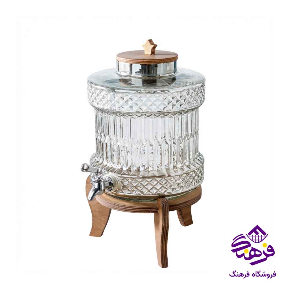 کلمن شیشه ای جام سازان مدل اطلس شامپاینی پایه چوبی