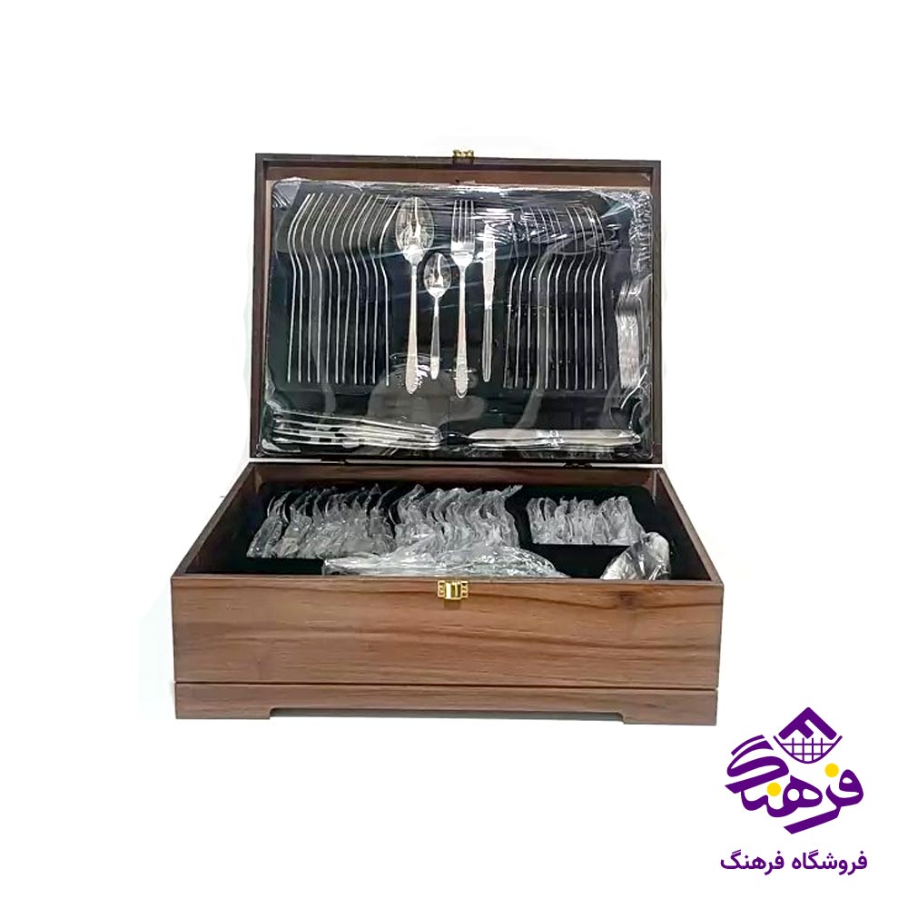 سرویس قاشق بیوتی 128 پارچه جعبه چوبی