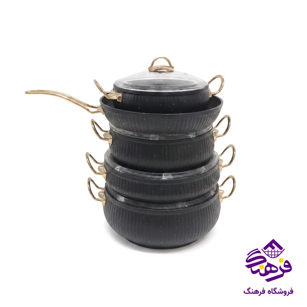 سرویس قابلمه 10 پارچه پویان مدل سلنا خمره ای مشکی