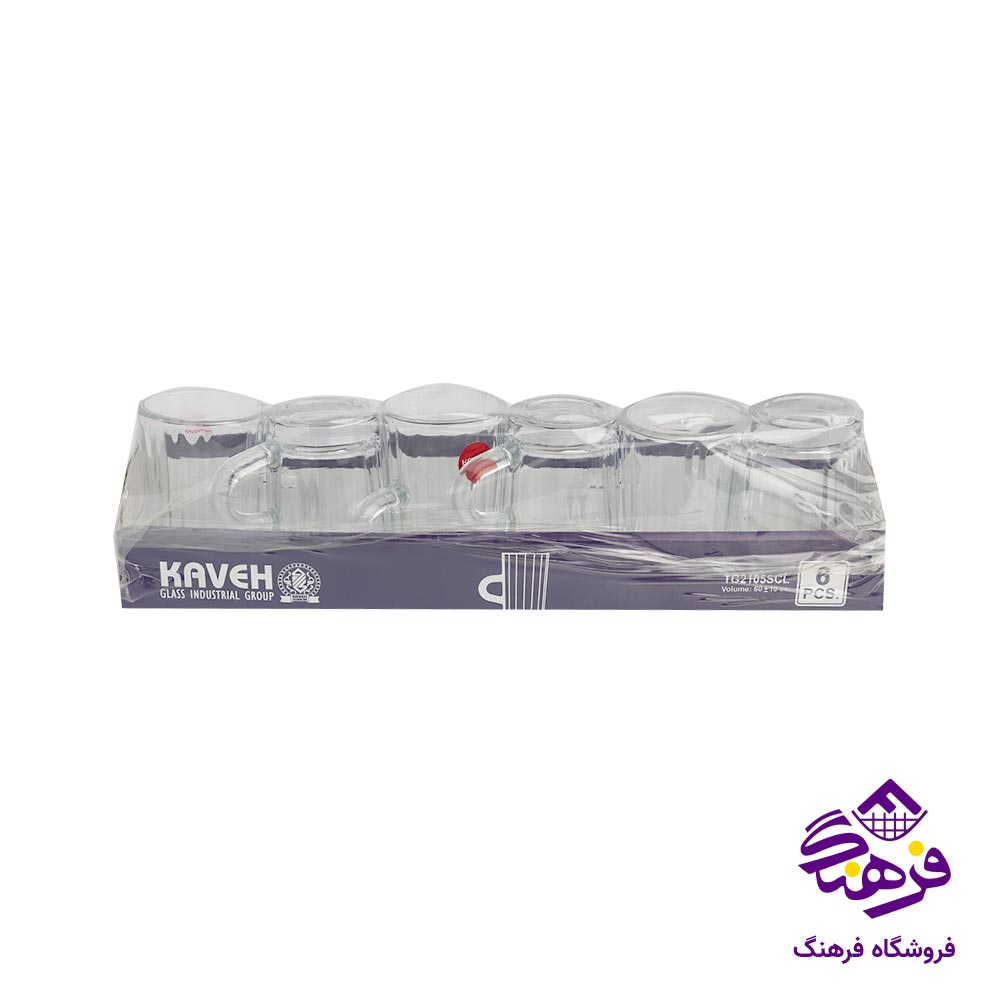 استکان دسته دار بلور کاوه مدل یارا شیرینگ (6 عددی)