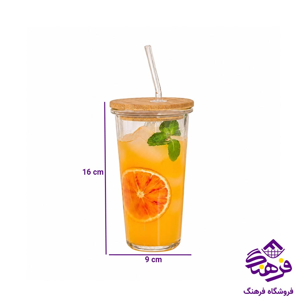 لیوان شیکر شیشه ای لیمون درب چوبی 251559