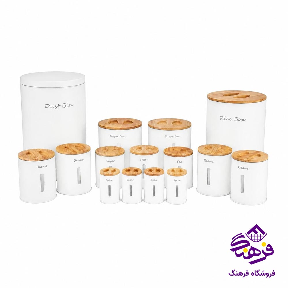 سرویس اشپزخانه 15 پارچه پنچره ای درب چوبی سفید KST 6020