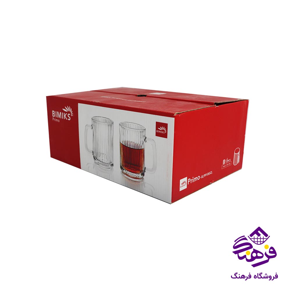 لیوان دسته دار بلور بیمیکس مدل پریمو 310 میلی لیتر (6 عددی)