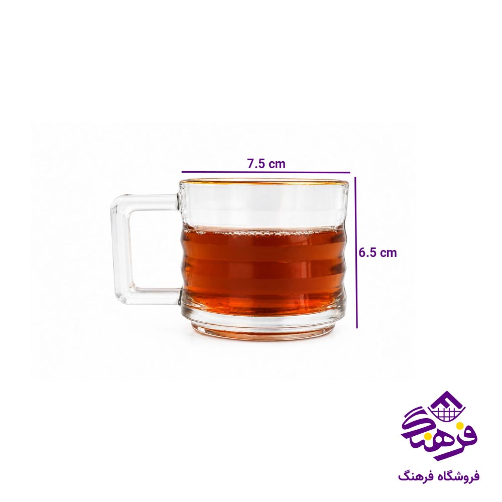 نیم لیوان دسته دار بلور زنگان مدل لاین لب طلا اکلیل 1431 (6 عددی)