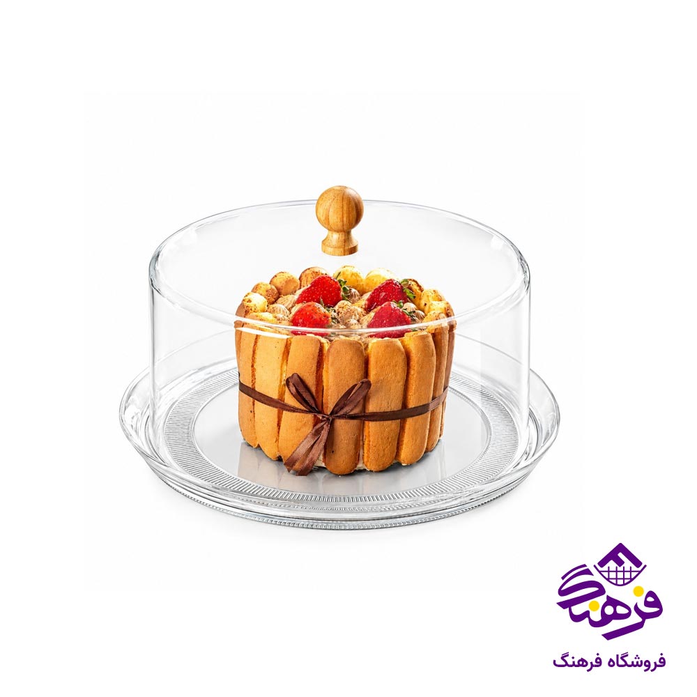 ظرف سرو کیک گرد کف شیشه لیمون