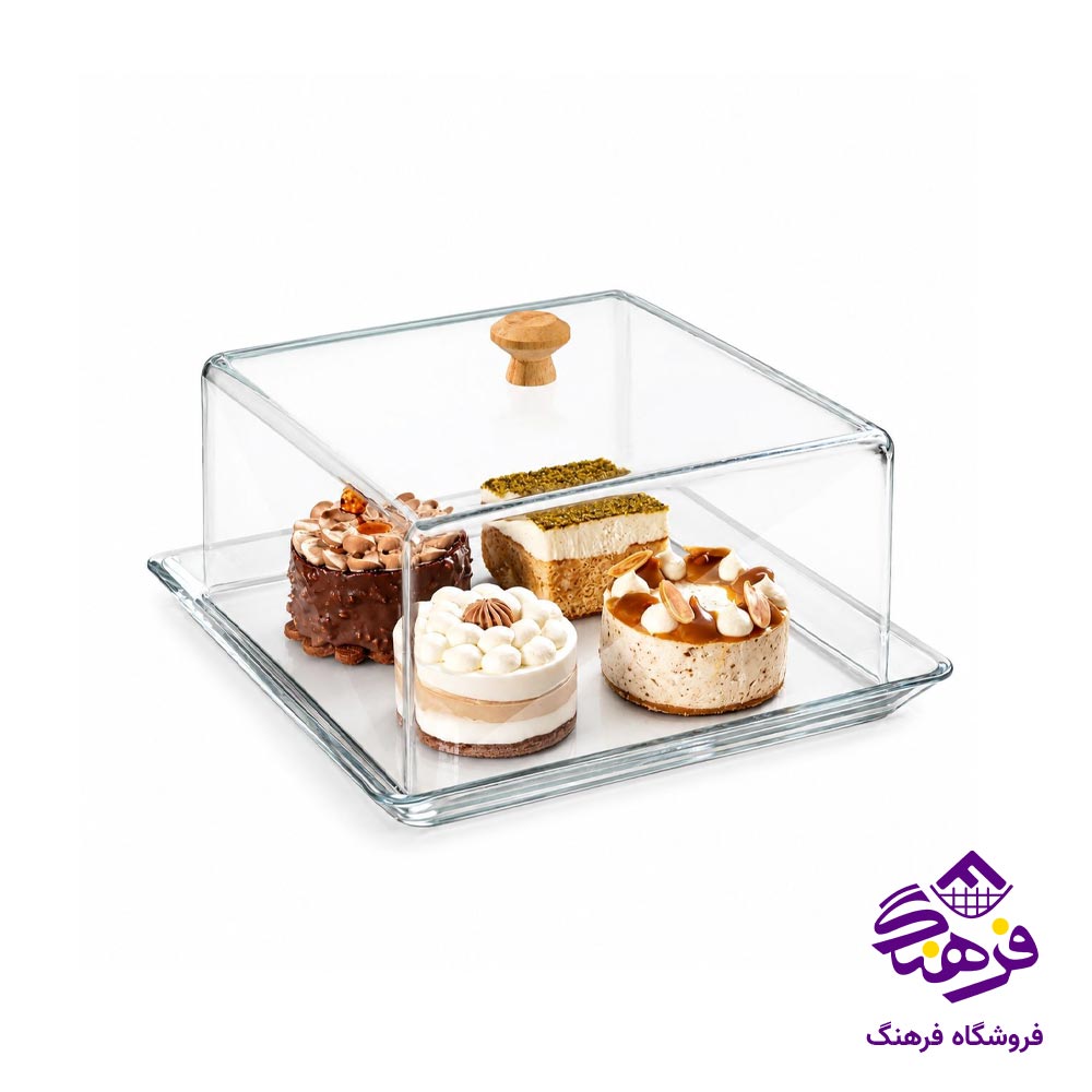 ظرف سرو کیک مربع کف شیشه لیمون
