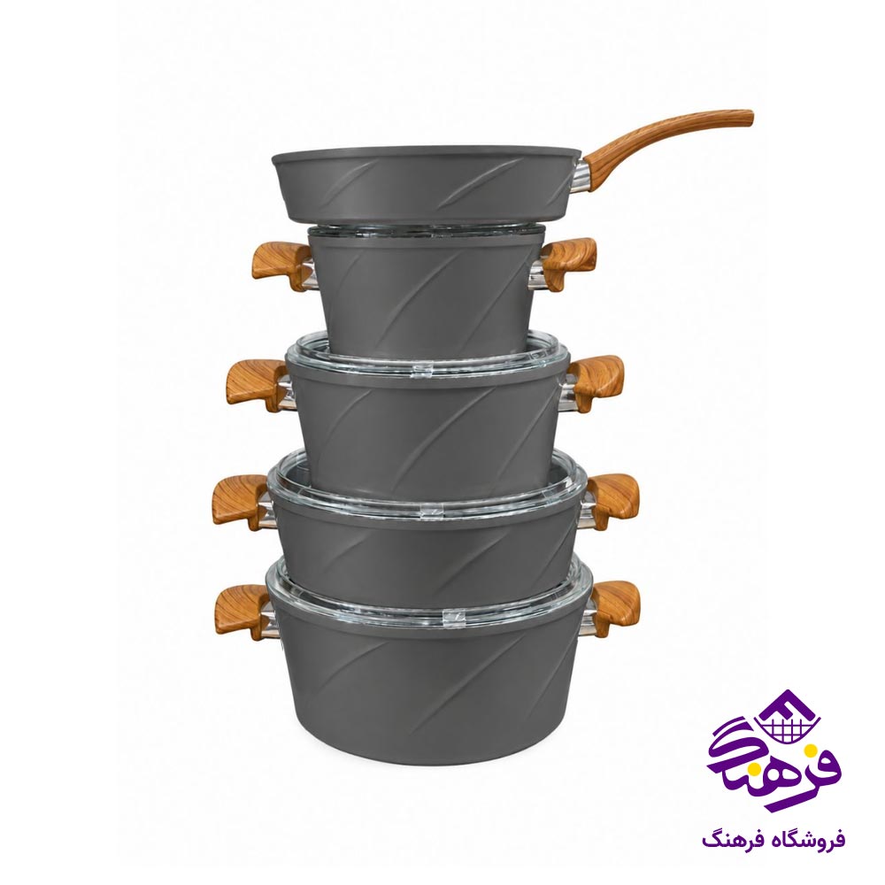 سرویس قابلمه 9 پارچه پویان مهر اویز مدل ماریا مشکی 