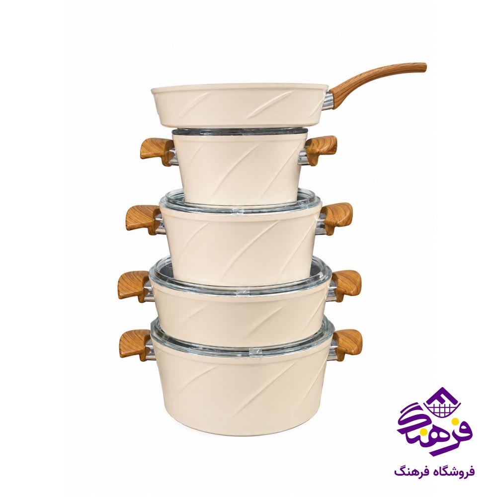 سرویس قابلمه 9 پارچه پویان مهر اویز مدل ماریا کرم