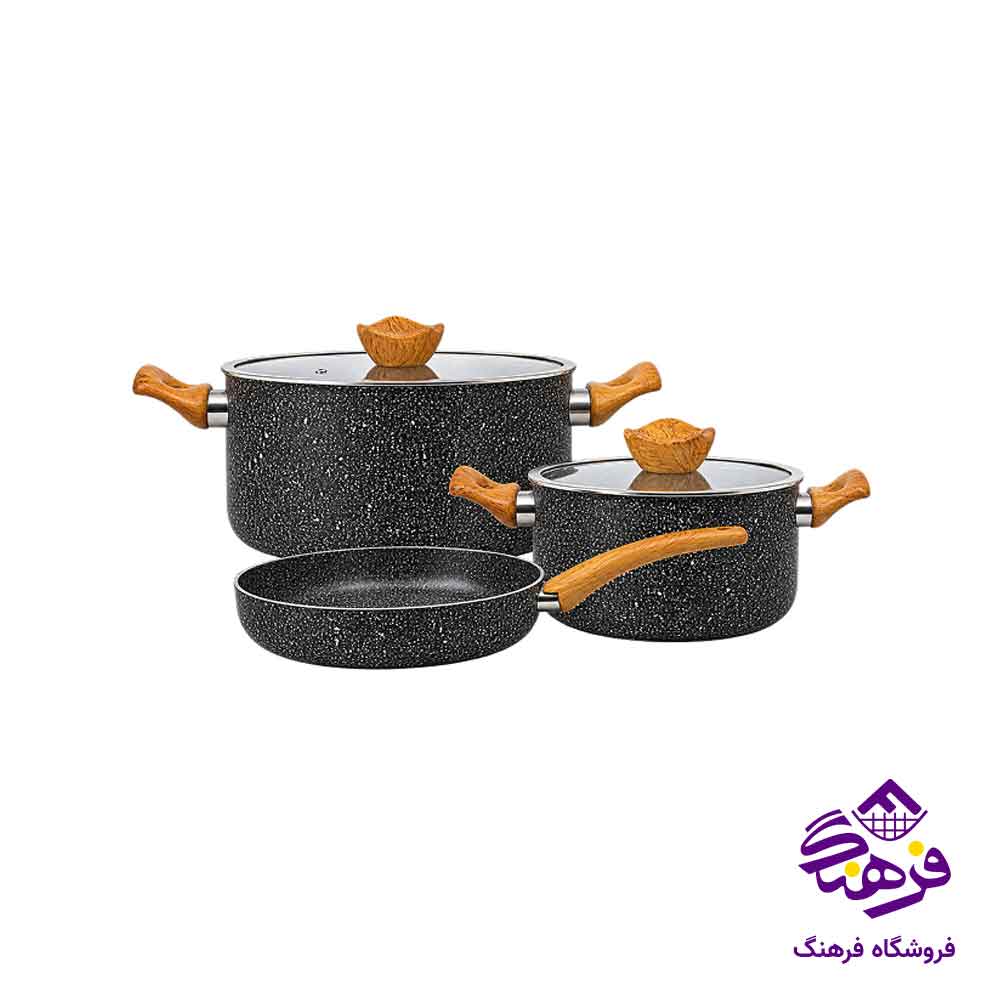سرویس قابلمه 5 پارچه الومینیوم کششی سوپر گرانیت مشکی نالینو