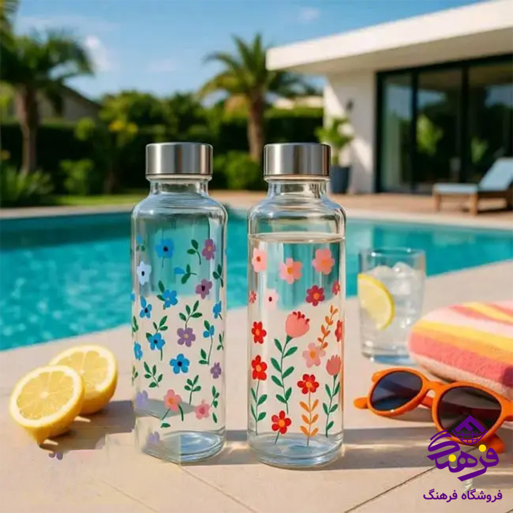 بطری آب استوانه ای بزرگ لیمون
