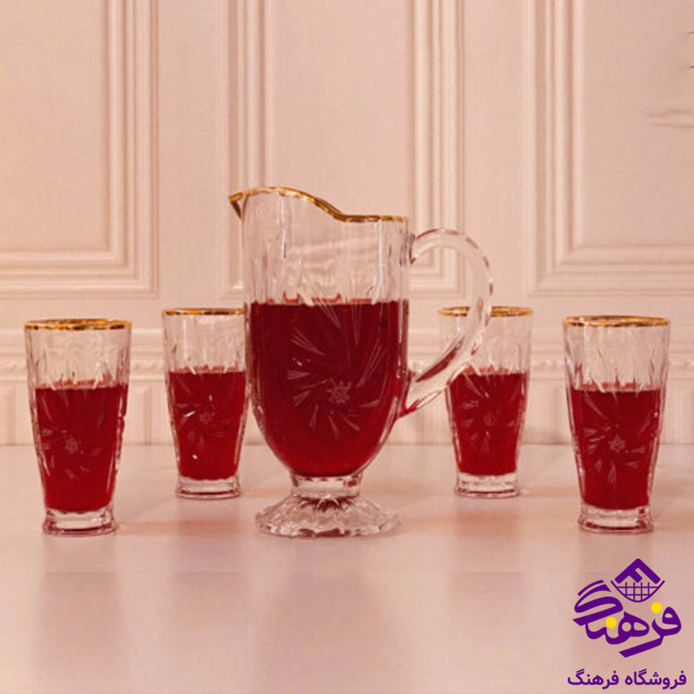 پارچ و لیوان چین پریما خورشیدی لب طلا
