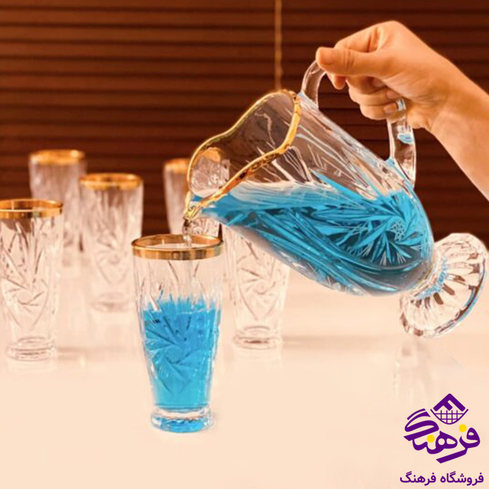 پارچ و لیوان چین پریما خورشیدی لب طلا