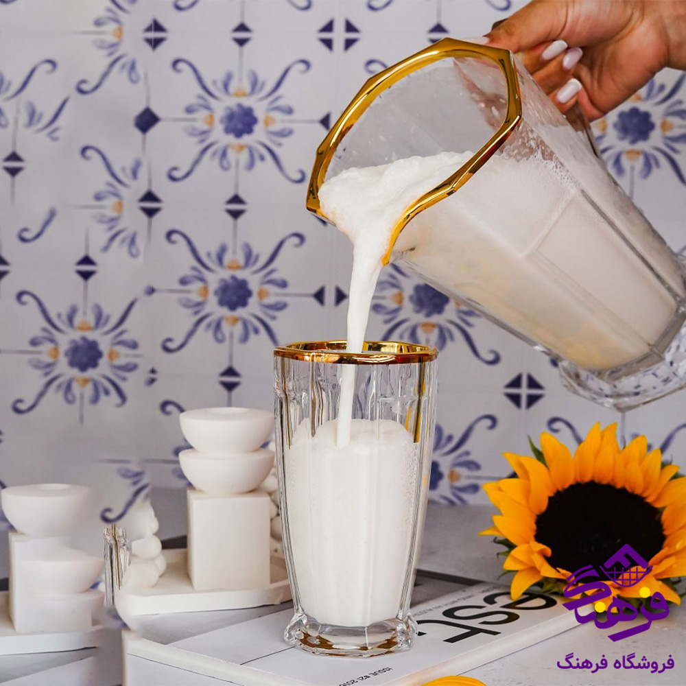 پارچ و لیوان چین استیج لب طلا
