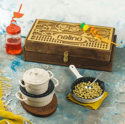 سرویس قابلمه چدن ۵ پارچه کودک نالینو با جعبه چوبی