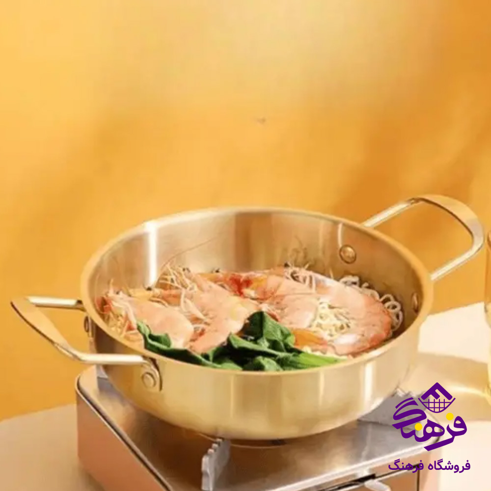 ظرف سرو دسته دار گرد طلايي 86
