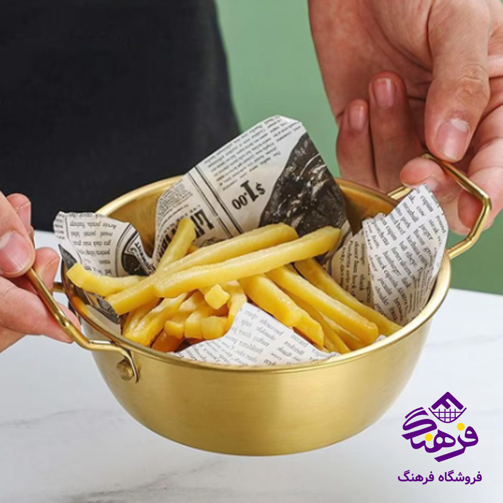 ظرف سرو دسته دار گرد طلايي 77