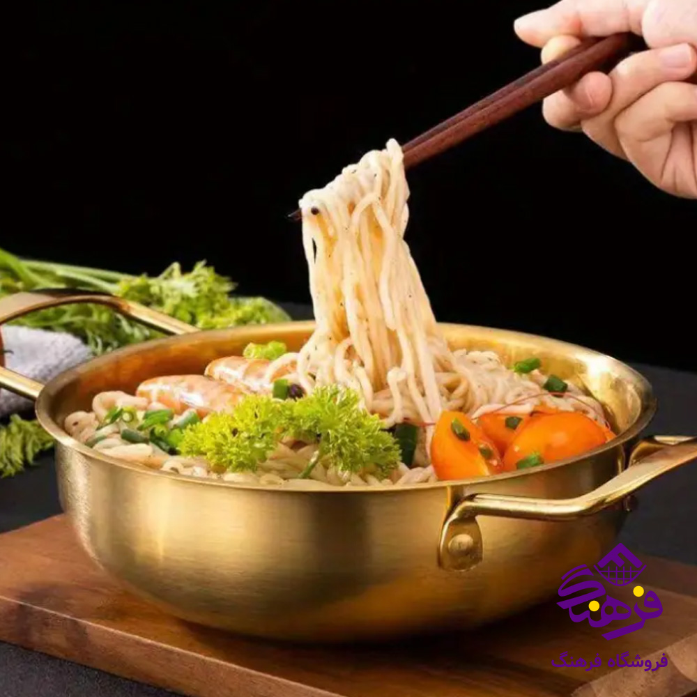 ظرف سرو دسته دار گرد طلايي 87