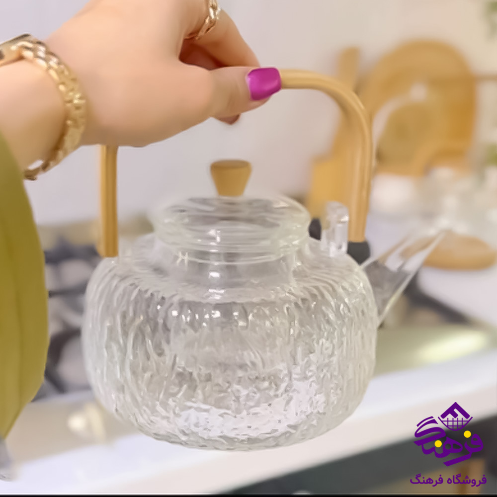 کتری پیرکس چینی دسته بامبو 1000میل