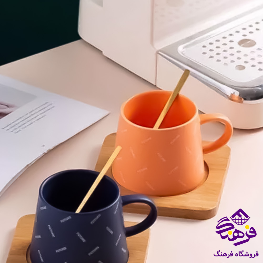 لیوان سرامیکی کف چوب رنگی