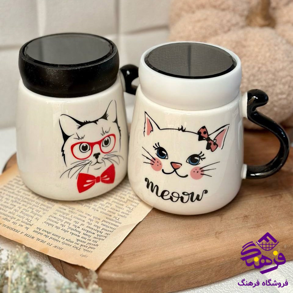 لیوان سرامیکی گربه درب ایینه