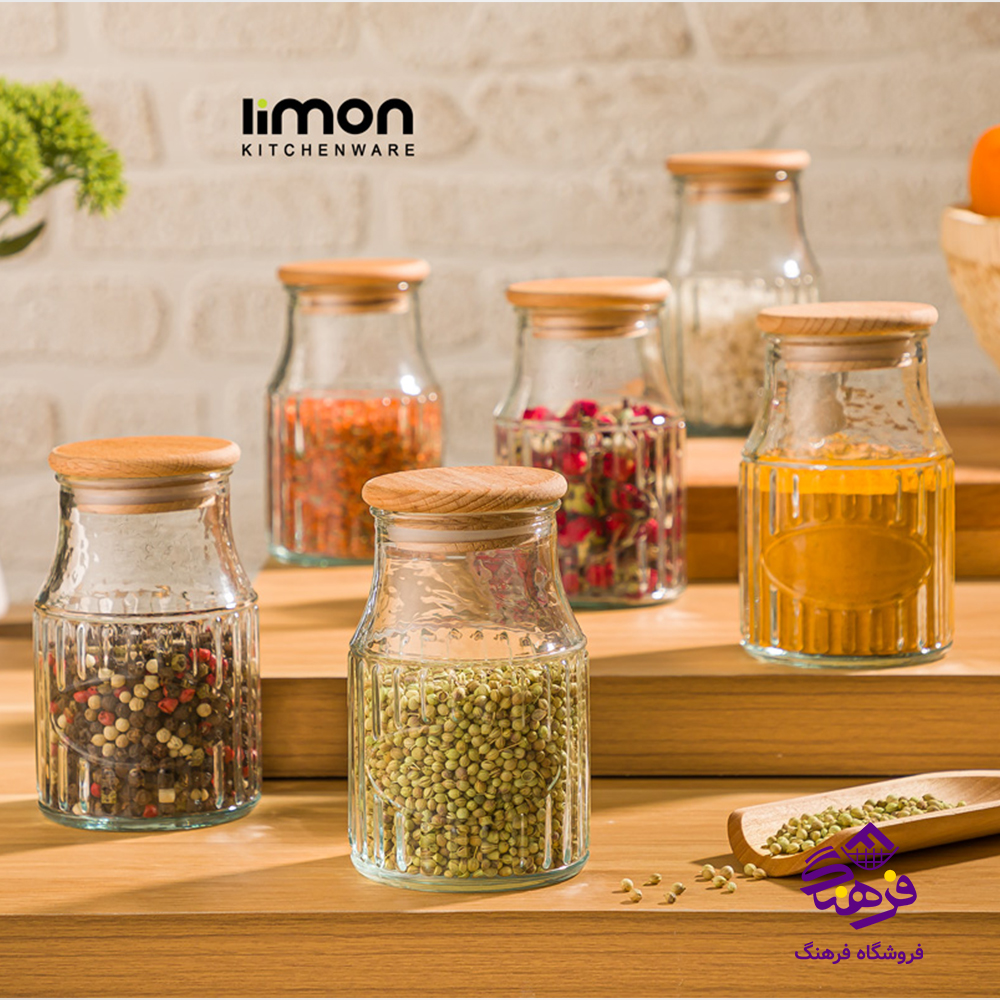 ادویه 230 میلی لیتر شیشه ای درب چوبی لیمون