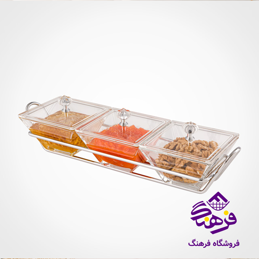 اردو خوری لیمون شیشه ای مربع 3خانه