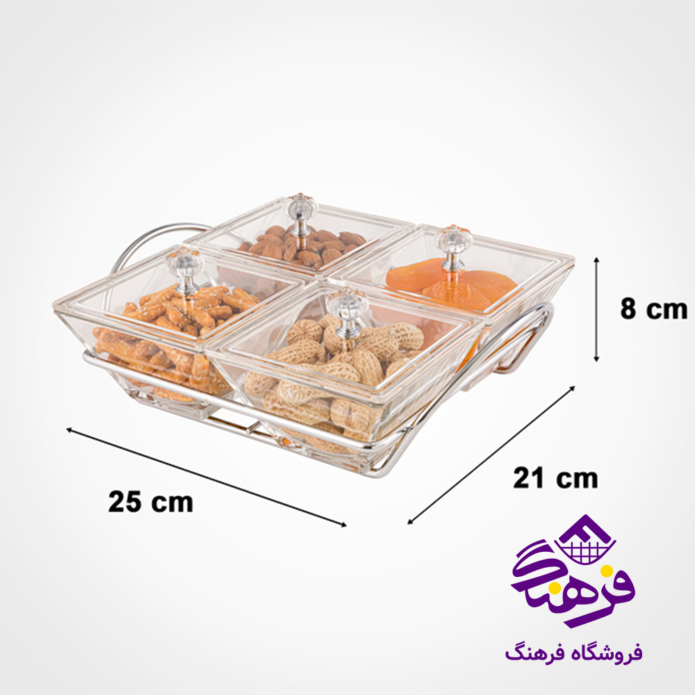 اردو خوری لیمون شیشه ای مربع 4خانه