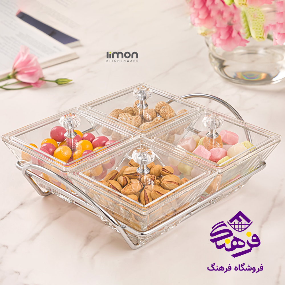 اردو خوری لیمون شیشه ای مربع 4خانه