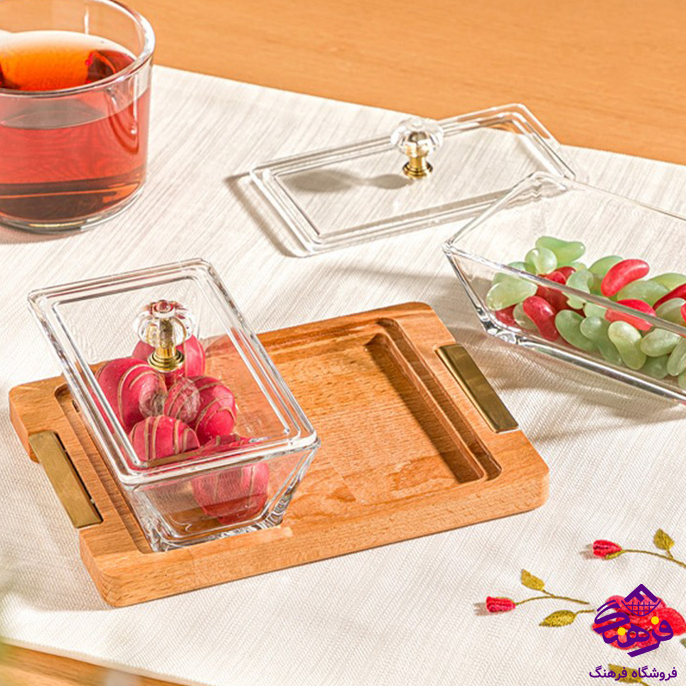 اردو لیمون شیشه ای مستطیل پایه چوبی 2خانه