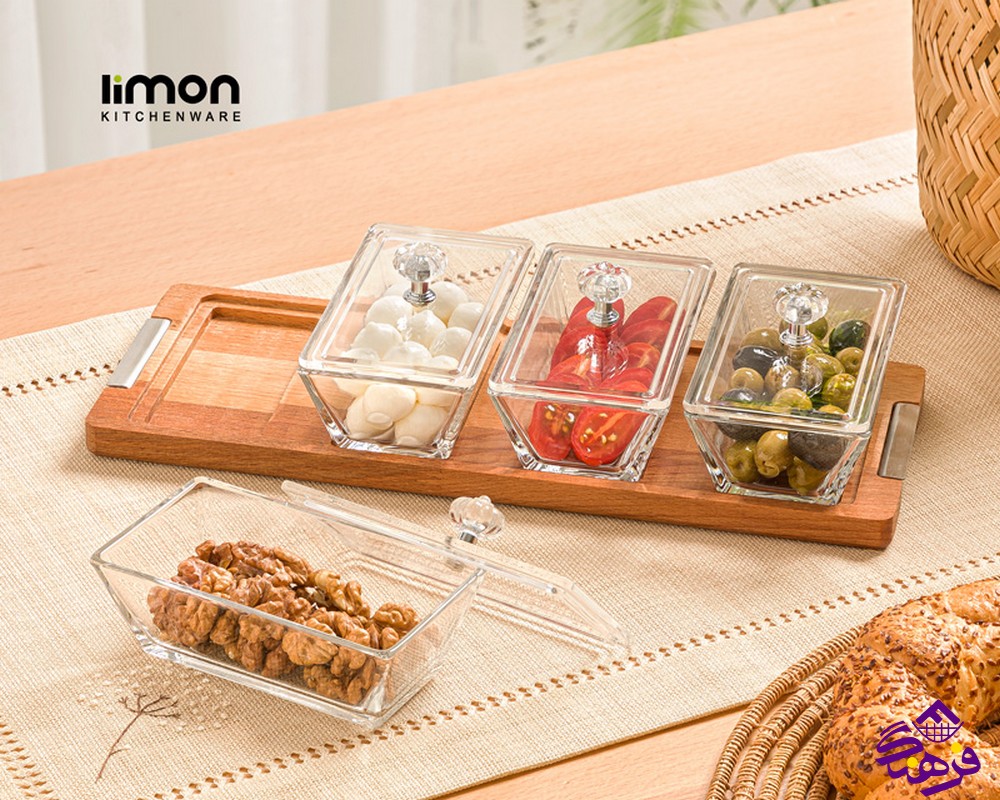 اردو لیمون شیشه ای مستطیل پایه چوبی 4خانه