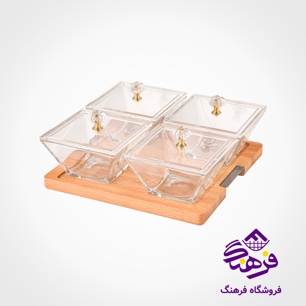 اردو لیمون شیشه ای مربع پایه چوبی 4خانه