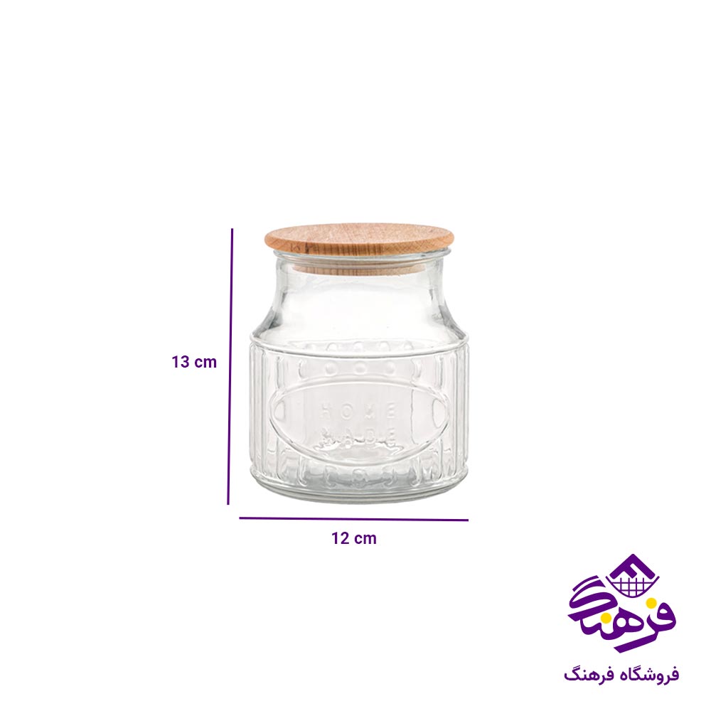 بانکه شیشه ای درب چوبی 800 میلی لیتر لیمون