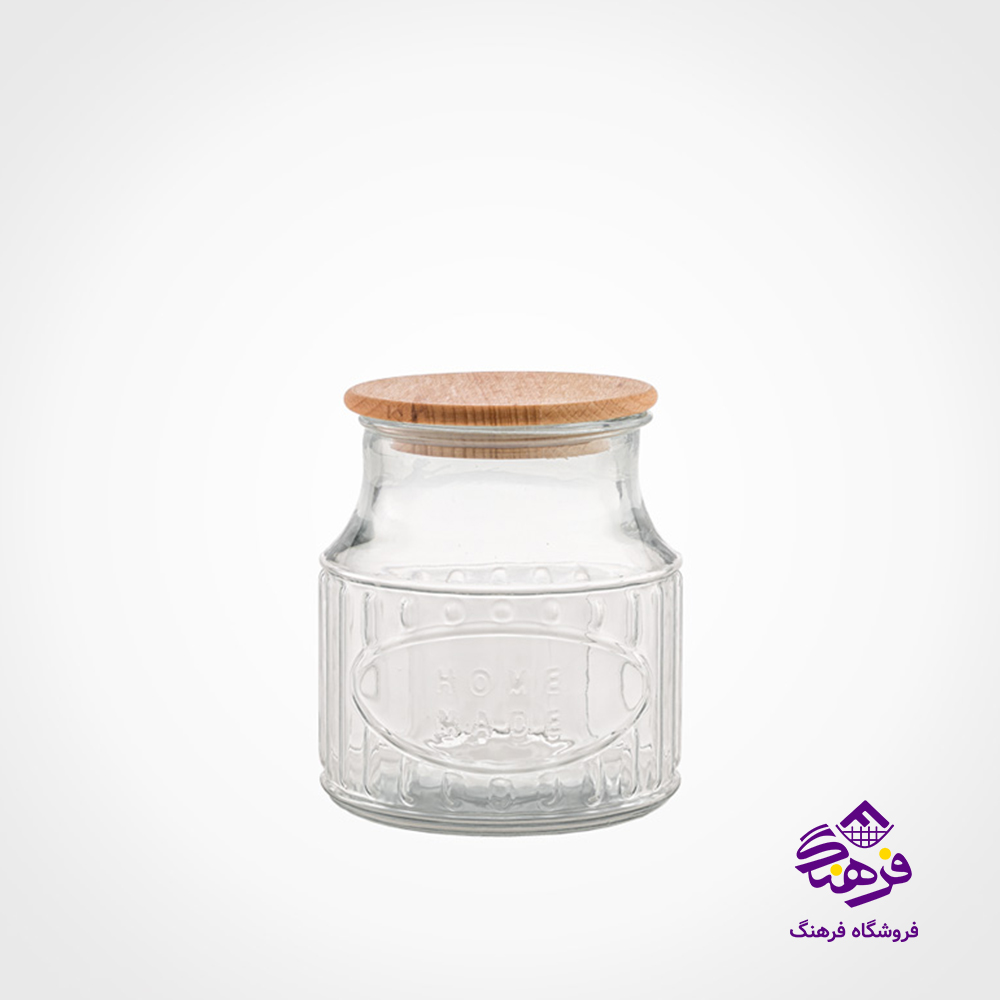 بانکه شیشه ای درب چوبی  800 ml لیمون