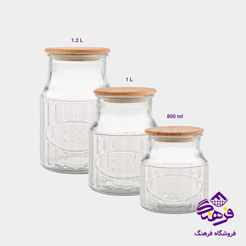 بانکه شیشه ای درب چوبی  800 ml لیمون