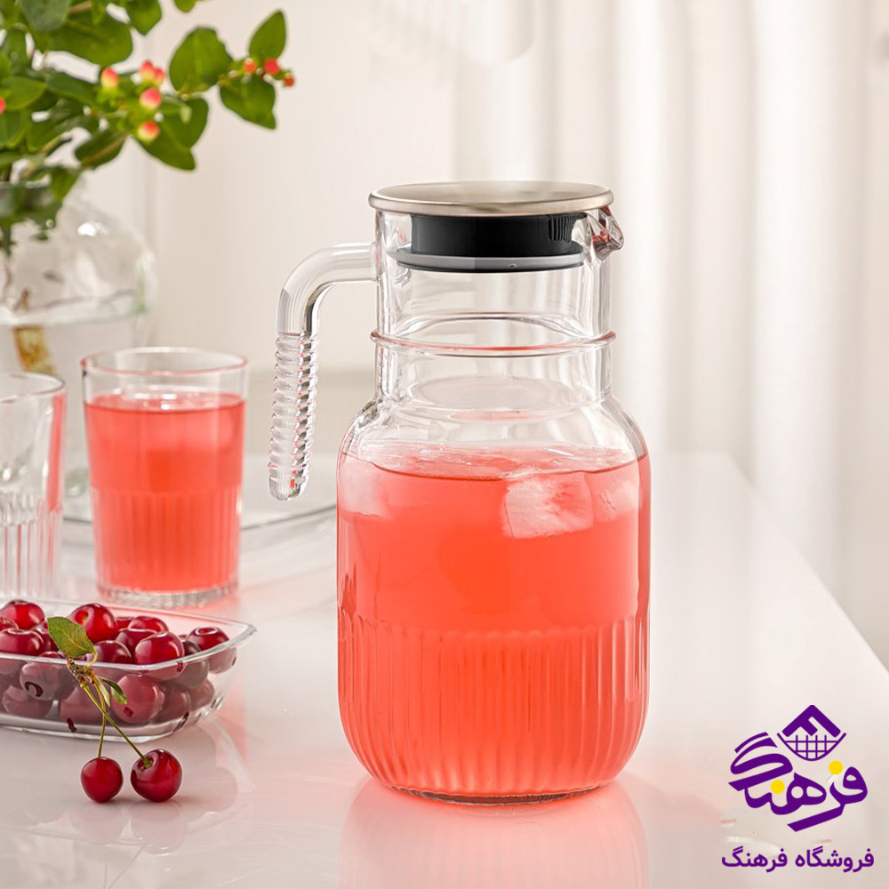 پارچ شيشه اي ساده . شياردار درب استيل 1.5ليتر ليمون