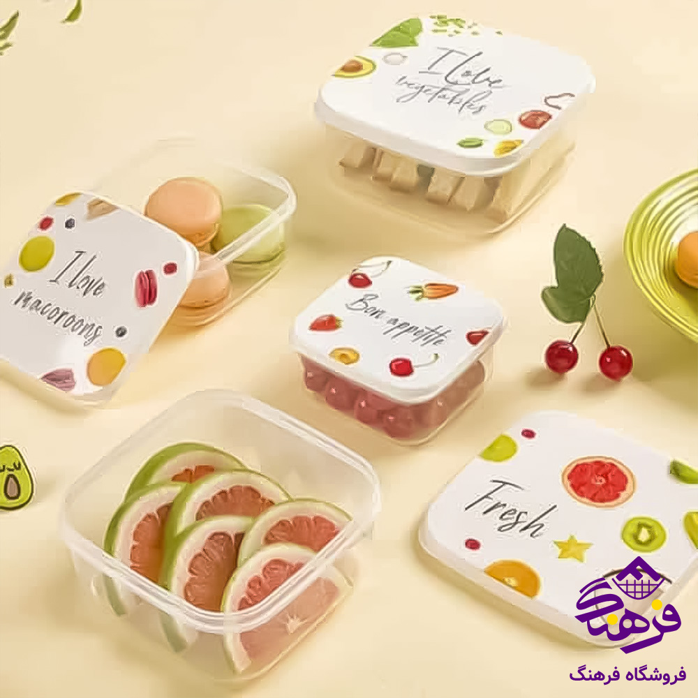 ست ظرف غذا لیمون مربع چاپدار (4سایز)