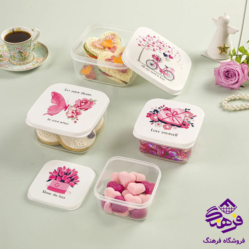 ست ظرف غذا لیمون مربع چاپدار (4سایز)
