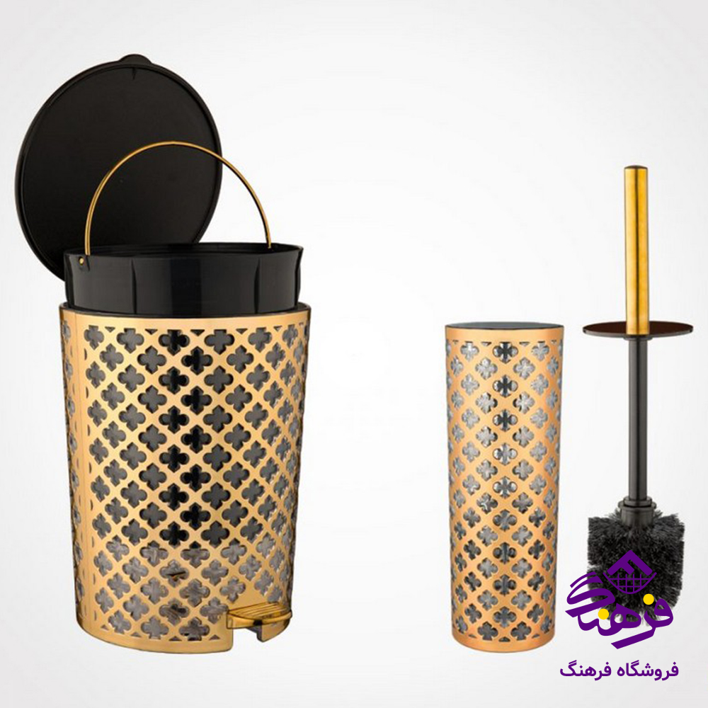 سطل و فرچه لیمون طرح گل چاپدار (نقره ای - مشکی)